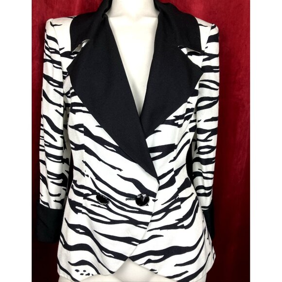 Jean Louis Scherrer Numbered Zebra Print Jacket Rayon Couture Power Shoulder - Picture 1 of 6